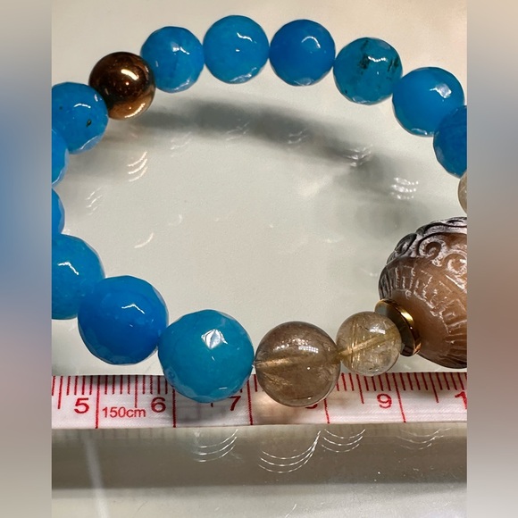 BLUE AGATE + JAK HORNS NATURAL STONES BRACELET size 7.5” - Picture 8 of 13